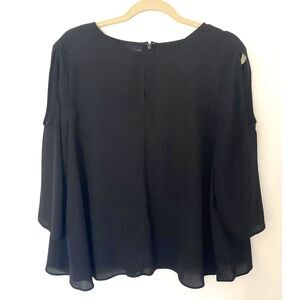 Attention Black Cold Shoulder 3/4 Sleeve Zipper Blouse Lightweight Chic Top XXL